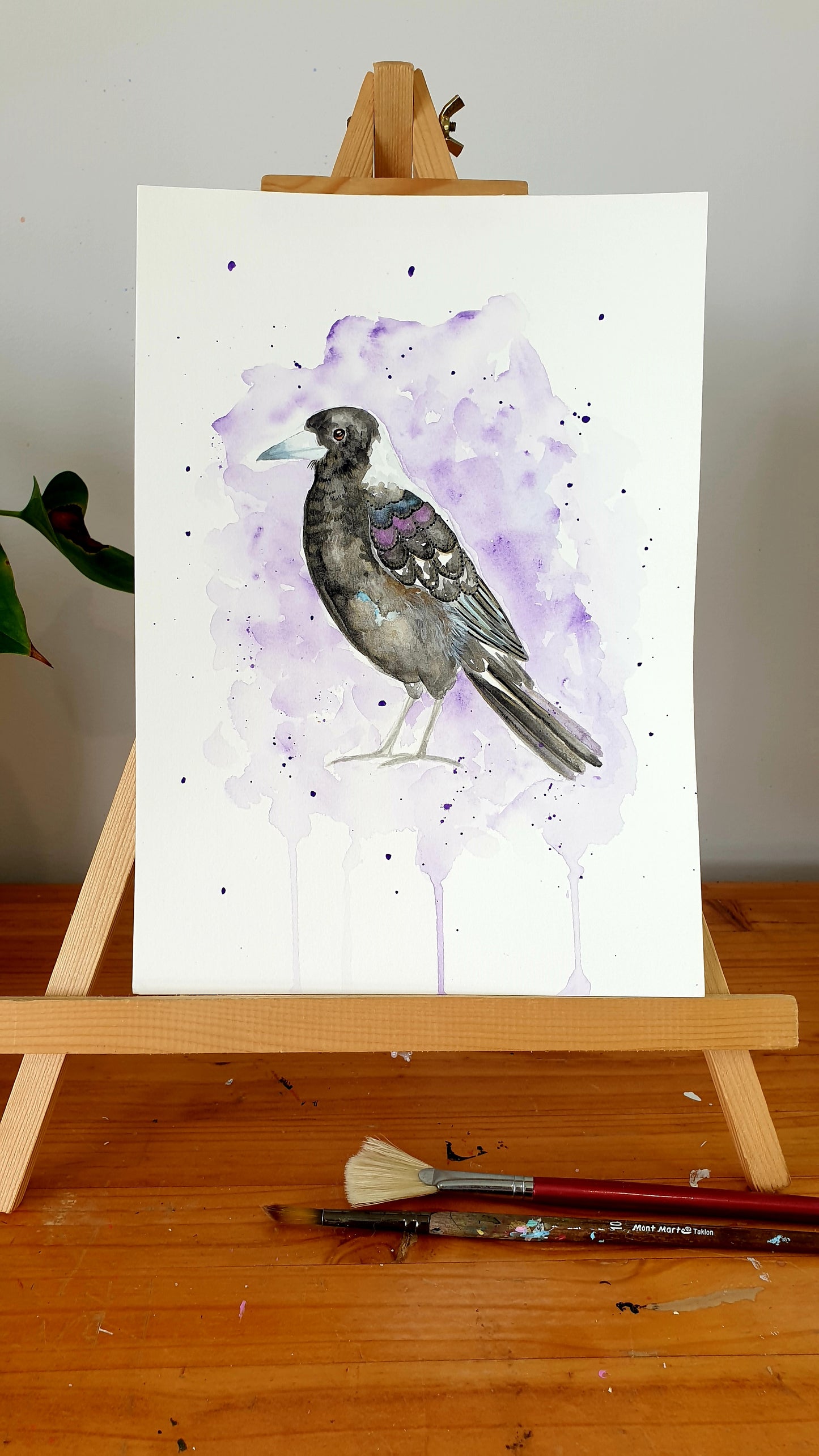Watercolour Magpie with metallic highlights
