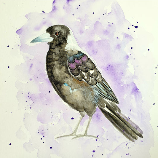 Watercolour Magpie with metallic highlights
